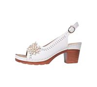 Cocila Mujer Sandalias De Tacón Ancho Con Tiras Verano, Hebilla Lateral Y Para Un Pie, Informales, Punta Abierta Gruesas (White, 42) Tacones Dorados Negro Cómodas Negras Zapatos Stilettos