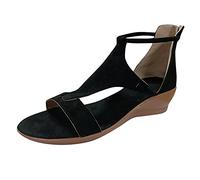 Cocila Mujer Sandalias Informales De Dedo Con Tira En El Tobillo Cremallera Color Solido Los Pies Casual Platform Shoes Abre Mujeres Femeninas (Black, 40) Verano Cuña Zapatos Playa Plataforma