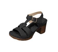 Cocila Mujer Tacones De Hebilla Sandalia Tacon Elegantes Comoda Informales Con Cinturón Lateral Hueca Para Mujer, Zapatos Verano A La (Black, 42) Dorados Sandalias Negro Detalle Plataforma