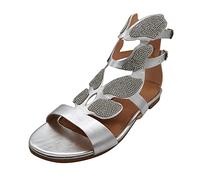 Cocila Mujeres Stiletto Sandalias De Tacón Alto Tie Up Open Toe Slingback Espiral Hindrestone Women'S Heel Casual Fashion Zapatos Ladies Femeninas Mujer (Silver, 39) Tacones Dorados Tacon Negras