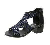 Cocila Mujeres Stiletto Sandalias De Tacón Alto Tie Up Open Toe Slingback Espiral Novedad Verano, Grandes Romanas Medio Con Imitación Y Pescado Cremallera Trasera Botines Sandalia Mujer (Blue,