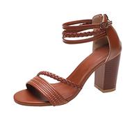 Cocila Mujeres Stiletto Sandalias De Tacón Alto Tie Up Open Toe Slingback Espiral Zapatos Mujer Grueso Estilo Bohemio Verano Niña Negras (Brown, 39) Tacon Dorada Tacones Elegantes Talla 35