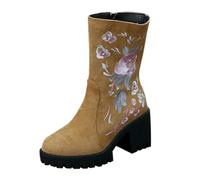 Cocila Nuevas Botas De Mujer Tacón Alto Con Estampado Bordado, Otoño E Invierno, Gruesa Estilo Locomotora Retro. Botines Cuña Altas Planas Piel Negro Tacon Marrones Invierno Bambas Zapatillas