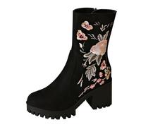 Cocila Nuevas Botas De Mujer Tacón Alto Con Estampado Bordado, Otoño E Invierno, Gruesa Estilo Locomotora Retro. Botines Cuña Altas Planas Piel Negro Tacon Marrones Invierno Bambas Zapatillas