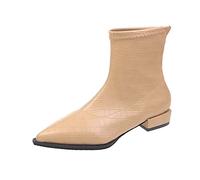 Cocila Otoño Invierno Mujer Botines Tacón Bajo Punta Estrecha Cuero Cremallera Cómodo Bota Engomada Botas Altas Piel Marron Tacon Medio De Lluvia Zapatillas Senderismo Casual Azules Agua