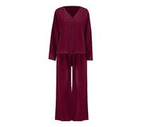 Cocila Pijama Manga Larga Mujer Conjunto De Piezas con Camisa Holgada Algodón Color Sólido A La para Pijamas Verano 100 Algodon Invierno Camisones Ladies Pyjamas Calentitos Sexy Polar Navidad