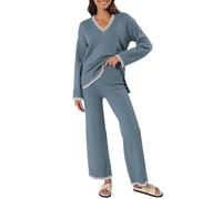 Cocila Pijamas para Mujer Conjuntos De 2 Piezas Mujer, Otoño 2026, Chándales, Suéter Punto con Cuello En V, Conjunto Estar por Casa A Juego Pantalon Corto Pijama Camisero Calentitos Invierno