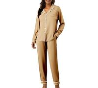 Cocila Pijams Mujer Conjuntos De Pijama para Mujer, Manga Larga, con Botones, Estar por Casa, Conjunto 2 Piezas Bolsillos Y Pantalones Largos. Embarazada Invierno Rojo Calentito La Vecina Rubia