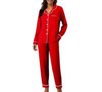 Cocila Pijams Mujer Conjuntos De Pijama para Mujer, Manga Larga, con Botones, Estar por Casa, Conjunto 2 Piezas Bolsillos Y Pantalones Largos. Embarazada Invierno Rojo Calentito La Vecina Rubia
