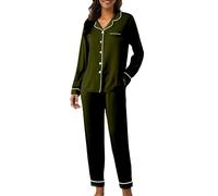 Cocila Pijams Mujer Conjuntos De Pijama para Mujer, Manga Larga, con Botones, Estar por Casa, Conjunto 2 Piezas Bolsillos Y Pantalones Largos. Embarazada Invierno Rojo Calentito La Vecina Rubia