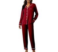 Cocila Pijams Mujer Conjuntos De Pijama para Mujer, Manga Larga, con Botones, Estar por Casa, Conjunto 2 Piezas Bolsillos Y Pantalones Largos. Embarazada Invierno Rojo Calentito La Vecina Rubia