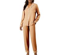Cocila Pijams Mujer Conjuntos De Pijama para Mujer, Manga Larga, con Botones, Estar por Casa, Conjunto 2 Piezas Bolsillos Y Pantalones Largos. Embarazada Invierno Rojo Calentito La Vecina Rubia