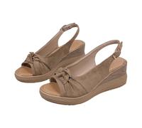Cocila Planta De Gel Y Un Poco Cuña, Diseño Con Trenzas, Ideal Para Verano Mujer Sandalias Tacón Bajo Pez Mujer, Hebilla Cinturón Hueca Lateral Plana, A La Horma Ancha (Khaki, 38) Women Sandals