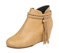 Cocila Retro Mujer Borla Cuñas Cremallera Color Sólido Botines Zapatos De Punta Redonda Botas Calentitas Invierno Altas Hunter Beige Vestir Tacon Bajo Hombre Marrones Boots Agua Media Caña Botin