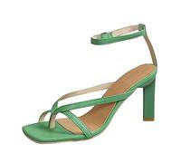 Cocila Sandalia De Vestir Boca Pez Para Mujer Tacón Con Punta Abierta Y Correa Recta Cuadrada Cuero Color Sólido A La (Green, 39) Zapatos Elegantes Sandalias Barefoot Sandalias+Tacon+Dorada
