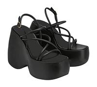 Cocila Sandalia De Vestir Mujer Con Alta Tacón Impermeable Sandalias Sexy Pendiente Correa Delgada Punta Abierta Zapatos (Black, 42) Dorados Fiesta 40 Negro Marrones Hebilla Poco Tacon Comodos