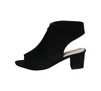 Cocila Sandalia De Vestir Para Mujer Con Alta Tacón Ancho Fashion Rebaño Grueso Heel Zip Sandalias Sólidas Dedo Del Pie Zapatos Casual (Black, 41) Kitten Heels Tacon Verano Blancas Negras