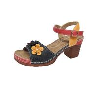 Cocila Sandalia De Vestir Para Mujer Con Alta Tacón Ancho Verano Flores Huecas Y Gruesa Una Palabra, Sandalias Playa Ásperas (Blue, 44) Doradas Stilettos Negro Alma En Pena Zapatos Tacon Negros