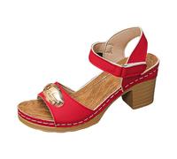 Cocila Sandalia De Vestir Para Mujer Con Baja Tacón Cuña Verano Mujer, Cómodas, Soporte El, Caminar En La Playa, Correa Tobillo, Y Punta Abierta, Informales, Sin Cordones, Exteriores. (Red, 37)