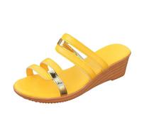 Cocila Sandalia Mujer Plataforma De Yute Con Cuña Y Transparente Verano Pantuflas Para Gruesa, Cabeza Redonda, Una Palabra, Nuevas, Color Liso, Tacón Bajo, Zapatillas Brillantes (Yellow, 37)