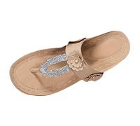 Cocila Sandalias Con Cuña Tipo Y Pedrería Para Mujer Chanclas De Verano Mujer, Exteriores, Flores Diseño Espiga Gruesa Estar Por (White, 43) Marca Cholas Doradas Goma No Me Pises Que Llevo