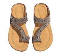 Cocila Sandalias Con Cuña Tipo Y Pedrería Para Mujer Pantuflas Mujer, Recortadores De Dedos, Parte Inferior Plana, Zapatillas Tamaño, Zapatos Playa Ligeros Menorquinas (Khaki, 37)
