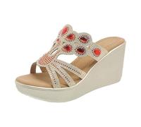 Cocila Sandalias Cuña Mujer Piel Playa Piscina Mar De Con Tacón Bajo Para Mujer, Informales, Huecas, Zapatillas Señora Ancho Especial (Red, 39) Senderismo Verano Zapatos Plataforma Trekking