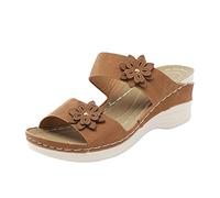 Cocila Sandalias Cuña Mujer Piel Playa Piscina Mar Pantuflas Para Zapatos Casuales Flores De Pescado Ancho Especial (Brown, 42) Verano Ortopedicas Alpargatas Zapatillas Casa Alta Ergonomicas