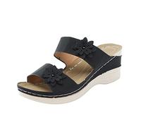 Cocila Sandalias Cuña Mujer Piel Playa Piscina Mar Pantuflas Para Zapatos Casuales Flores De Pescado Ancho Especial (Black, 40) Cuñas Verano+Zapatos Fascitis Plantar Esparto Pala Verano Cuerda