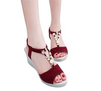 Cocila Sandalias De Cuña Para Mujer Plataforma Verano Fashion Roman Ladies Casual Women Sandals Bead Shoes String Women'S Altas Romanas (Red, 39) Comodas Doradas Chanclas Agua Goma Negras Boho