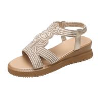 Cocila Sandalias De Cuña Para Mujer Plataforma Verano Informales Con Inclinada Elástica Mujer, Chanclas Rafia (Gold, 38) Vestir Comodas Trekking Super Cross Griegas Anchas Zapatos Blancos