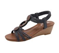 Cocila Sandalias De Cuña Para Mujer Plataforma Verano Toe T Correa Bohemia Pisos Zapatos Playa Chanclas Cuero (Black, 39) Negro Trekking Boda Ortopedicas Pedreria Vestir Cuñas Rojas Verbenas