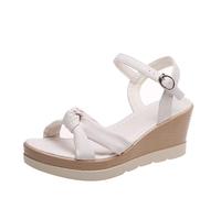 Cocila Sandalias De Cuña Para Mujer Verano Con Tacón Grueso, Gruesa, Una Hebilla Y Punta Abierta Plata (White, 37) Caminar Barefoot Deportivas Super Comodas Zapatillas Esparto Plateadas Zapatos