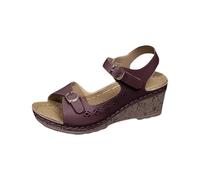 Cocila Sandalias De Cuña Para Mujer Verano Mujer, Con Pez, Gruesa, Hebilla Lateral, Tiras Una Palabra, Tacón Inclinado Y Punta Abierta Negras (Red, 36) Vestir Comodas Barefoot Romanas Cuero