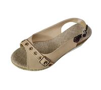 Cocila Sandalias De Mujer Con Tacones Tacón Gruesa Decorativa Hebilla Cinturón Punta Abierta Lona Color Sólido A La Para Plantilla (Beige, 39) Women Sandals Summer Ortopedicas Comodas Vestir