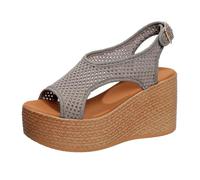 Cocila Sandalias De Mujer Con Tacones Verano Para Mujer, Malla Transpirable, Tacón Cuña Y Hebilla Una Sola Línea, Cómodas, Informales Vacaciones En La Playa. Chanclas Pala (Khaki, 39) Senderismo