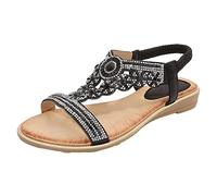 Cocila Sandalias De Mujer Con Tacones Verano Strass Bohemio Pendiente Talón Hueco Color Sólido Fondo Punta Abierta Tamaño Bota Sandalia (Black, 42) Women Sandals Summer Senderismo Barefoot