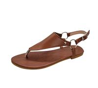 Cocila Sandalias De Mujer Verano Cuero Color Sólido A La Para Mujer, Planas Con Hebilla Informal Que Combinan Todo (Brown, 39) Doradas Oro Plataforma Fascitis Plantar Barefoot Leopardo Zapatos