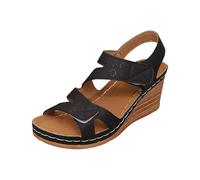 Cocila Sandalias De Mujer Verano Elegantes Con Cuña Informales Hebilla Hueca En Los Lados Y Inclinada Para Mujer, Sandalia Tacón Rojo (Black, 37) Senderismo Ortopedicas Llevar Plantillas Griegas