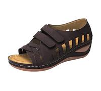 Cocila Sandalias De Piel Negras Con Cuña Yute Para Mujer Mujeres Flops Fashion Strap Shoes Women'S Buckle Summer Sandals (Brown, 39) Trekking Ortopedicas Fiesta Plataforma Zapatos Cuñas Griegas