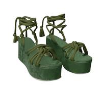 Cocila Sandalias De Piel Negras Con Cuña Yute Para Mujer Tacón Inclinado En La Pez Verano Zapatos Gruesa Seguridad (Green, 37) Sandalia Women Sandals Summer Marrones Dorada Plana Planas Verbenas