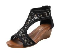 Cocila Sandalias De Plataforma Para Mujer Bohemias Zapatos Con Cuña Verano Playa Cómodos Chanclas Piscina (Black, 41) Negro Vestir Comodas Senderismo Trekking Andar Señora Mayor Agua Cordones