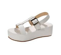Cocila Sandalias De Plataforma Para Mujer Romanas Gruesa Con Hebilla Punta Abierta Cuero Color Sólido Verano Plantillas (White, 40) Vestir Comodas Ortopedicas Negro Tacon Doradas Alpargata Plana