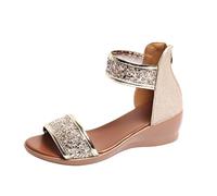 Cocila Sandalias De Plataforma Para Mujer Women'S Heels Sandals Open Toe High Heel Zipper Back Platform Low Block Chunky Dress Shoes Cunas (Gold, 36) Trekking Deportivas Verano Sandalia Playa