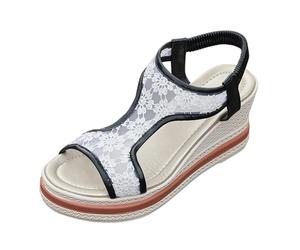 Cocila Sandalias De Plataforma Verano Con Tacón Bajo Para Mujer Malla Flores Mujer, Punta Abierta Y Gruesa, Talla Grande, Europa Unidos. Sandalia (Black, 43) Women Sandals Summer Senderismo