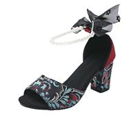 Cocila Sandalias De Tacón Alto Aguja Para Mujer Grueso Con Bordado Mujer, Hebilla, Pez Planas Vestir (Red, 42) Tacon Plataforma Doradas Zapatos Verano Novia Bajo Moradas Pitillos Altas Fiesta