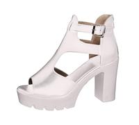 Cocila Sandalias De Tacón Alto Aguja Para Mujer Informales Con Hebilla Cinturón Lateral Hueca Mujer, Zapatos Grueso, Verano Elegantes (White, 42) Negras Tacon Tacones Fucsia Huaraches