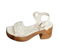 Cocila Sandalias De Tacón Alto Aguja Para Mujer Informales Con Hebilla Cinturón Lateral Hueca Mujer, Zapatos Grueso, Verano Zapatillas Esparto (White, 39) Tacones Tacon Negros Heels Naranjas