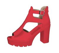 Cocila Sandalias De Tacón Alto Aguja Para Mujer Informales Con Hebilla Cinturón Lateral Hueca Mujer, Zapatos Grueso, Verano Elegantes (Red, 39) Tacon Tacones Negros Plateadas Doradas Azul Boda