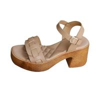 Cocila Sandalias De Tacón Alto Aguja Para Mujer Informales Con Hebilla Cinturón Lateral Hueca Mujer, Zapatos Grueso, Verano Zapatillas Esparto (Khaki, 36) Negras Tacon Dorada Dorados Fiesta